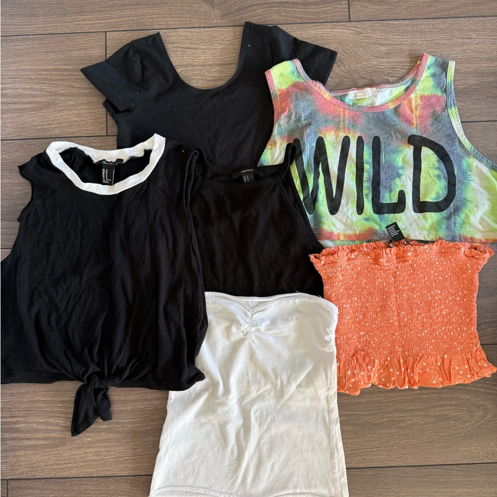 Mixed Women's Tank & Tee Top Bundle - Black, White, Tie-Dye, Orange